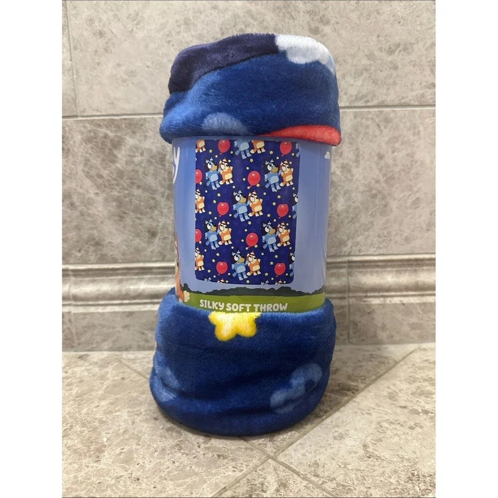 Bluey Birthday Balloon Throw Blanket NEW Silk Soft Touch 46” X 60” Bluey Bingo